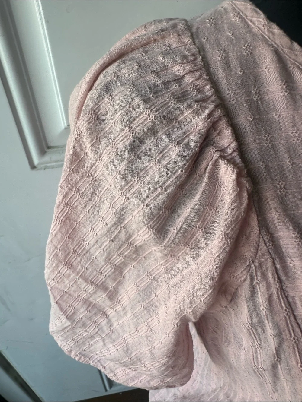Madewell Pink Puff Sleeve Peplum Button Front Top Size S Feminine Cottagecore